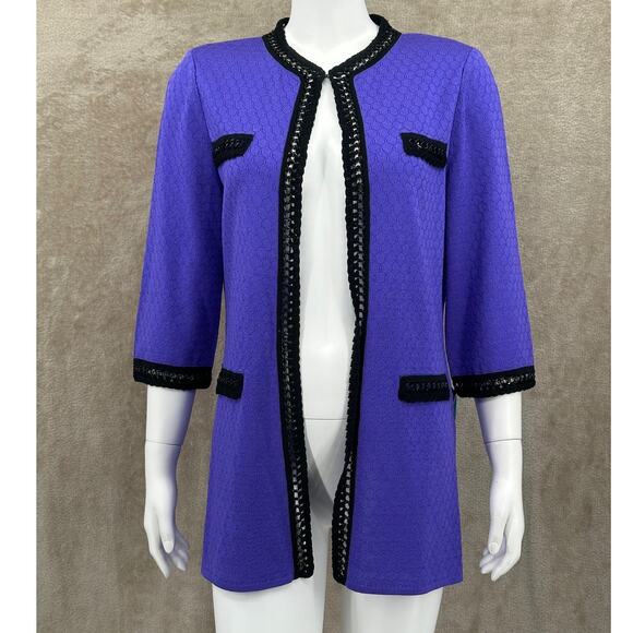 Ming Wang Jacket Womens Small Purple Black‎ Crochet Chain Contrast Knit Cardigan - Picture 1 of 12